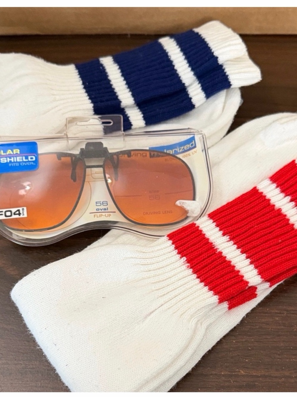 VINTAGE Dad Flip Up Solar Shield Clip-On Shades Retro
Striped Tube Socks 70s